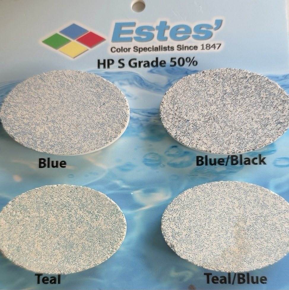 Estes HP S Grade 50 percent colored quartz pool plaster samples