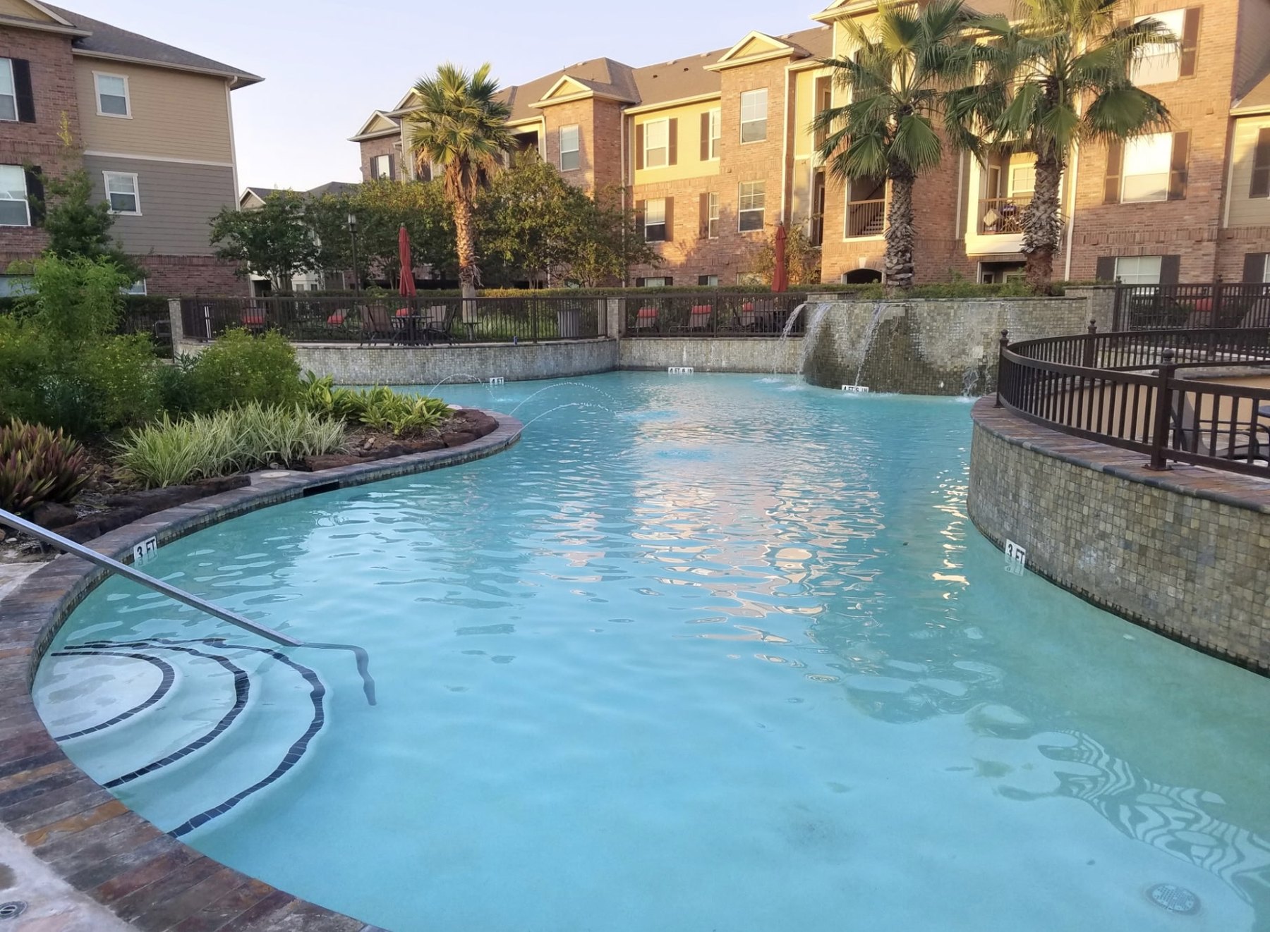 Houston commercial swimming pool before marcite, tile and coping renovation