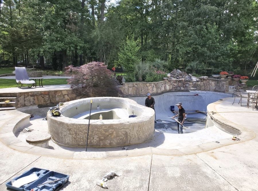Pool preparation during resurfacing project in Tyler, Texas