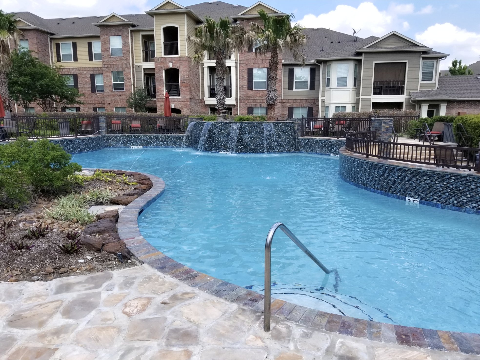 White Marcite — Commercial Pool with Waterfall